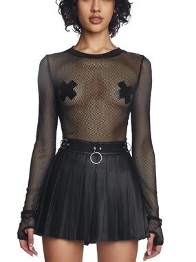 Current Mood See Thru Me Long Sleeve Black Fishnet Top with Thumbholes XL (BNWT)